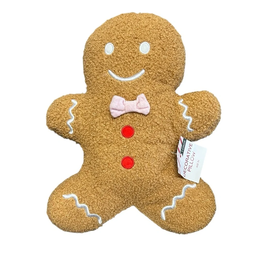 Target Bullseye's Playground Christmas Gingerbread Man Throw Pillow 15” Pink Bow